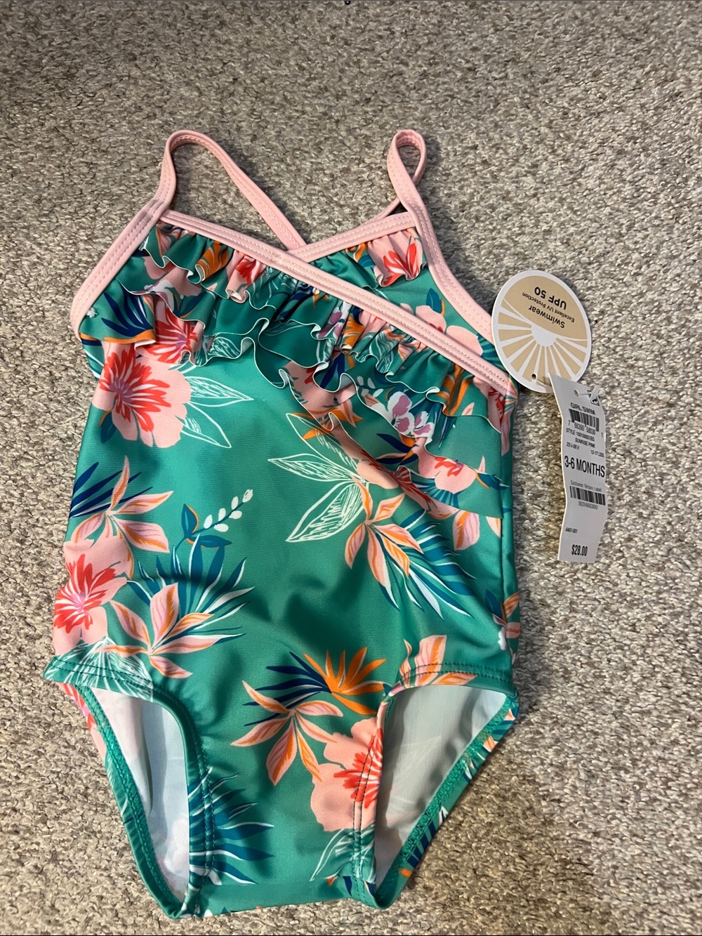 First Impressions Teal & Pink Floral Ruffle One-Piece Swimsuit